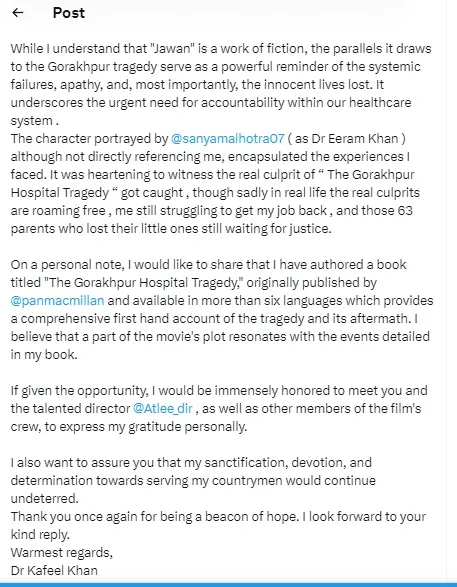 Dr. Kafeel Khan's Heartfelt Twitter Letter Dr. Kafeel Khan's Heartfelt Twitter Letter to Shah Rukh Khan